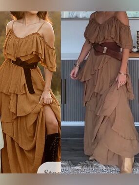 Joyfolie Laurence Tiered Off The Shoulder Maxi Dress Western Boho Fairy Size M